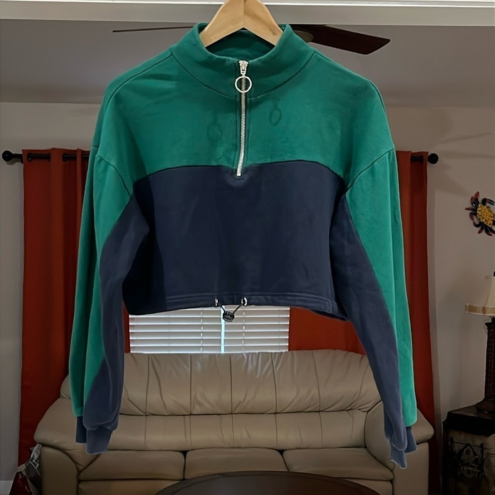 Forever 21 Cropped Pullover Colorblock Quarter Zip Sweatshirt Jacket Size S